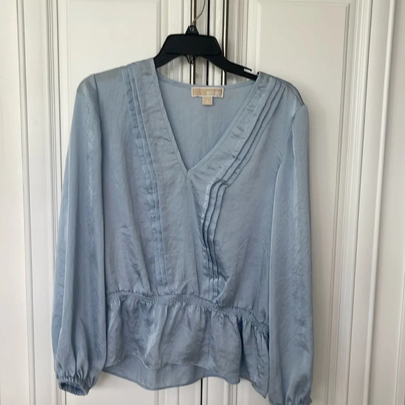 Michael Kors long sleeve v neck top size large satin - Picture 1 of 13